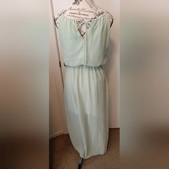 NEW Sweet Storm's Pastel Green Flowy Grecian Maxi Dress - Picture 2 of 5